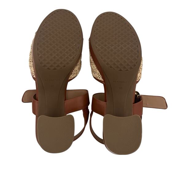 Aerosole Chamber Platform Block Heel Sandal Sz 10 brown Raffia Boho Chic Retro - Picture 10 of 11